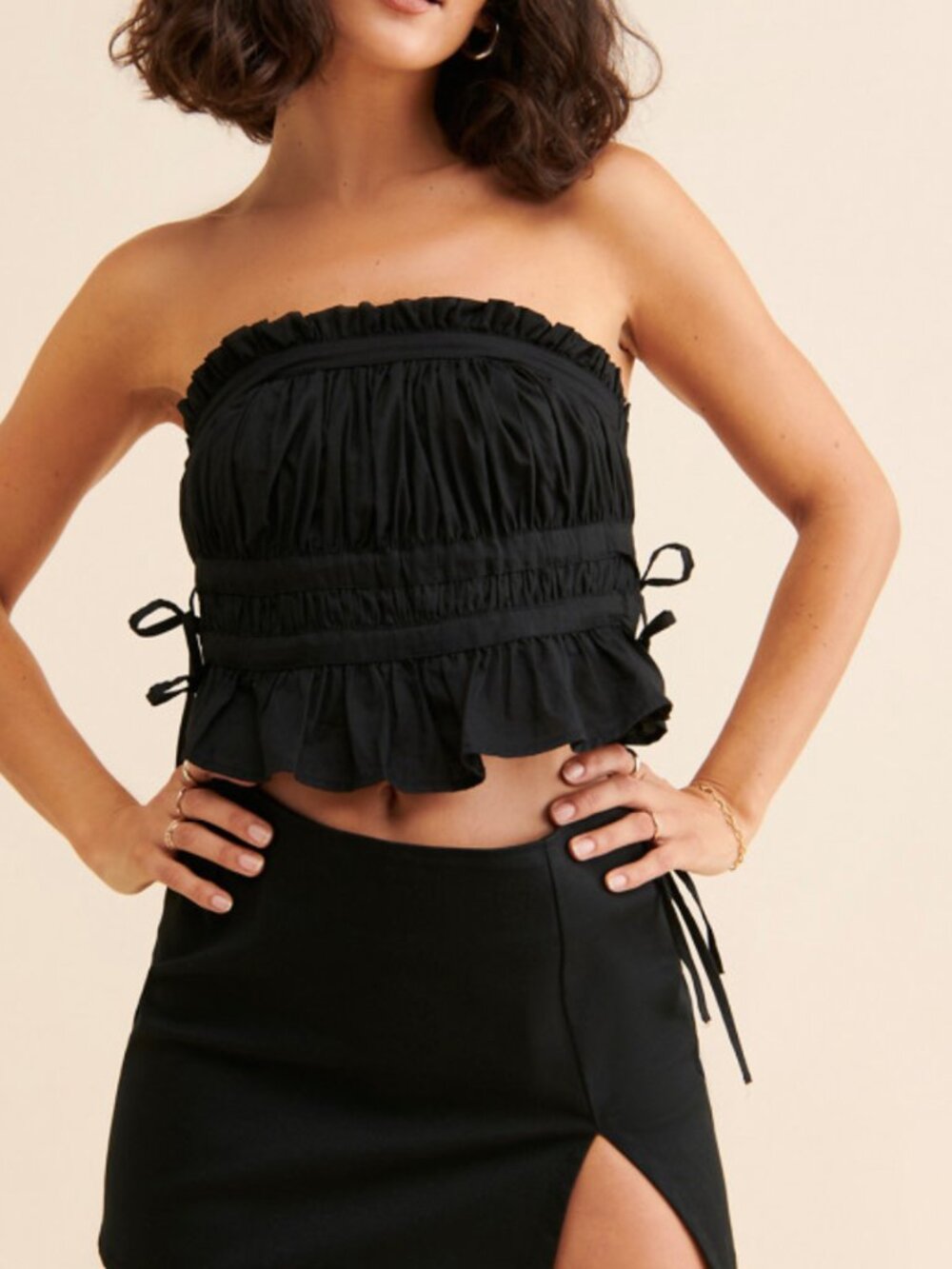 Free People Gabby Black Pleated Side Tube Top